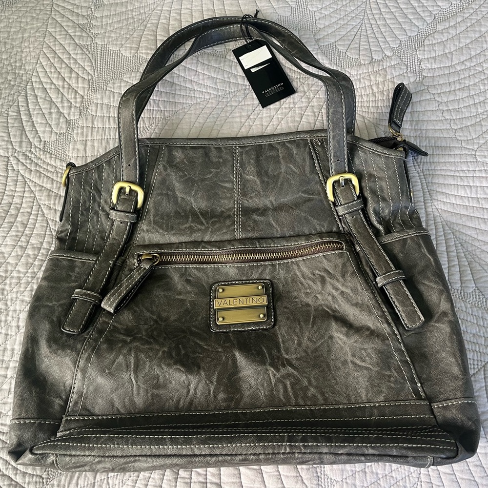Dark Gray Leather Valentino Tote Bag